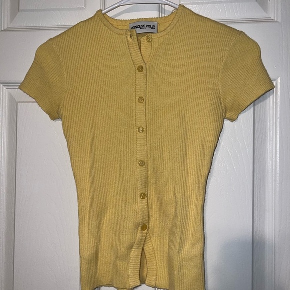 Yellow Ribbed Princess Polly Button-Up Top - Picture 1 of 4